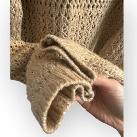 Joie Crochet Knit Collared Button Up Cardigan Sweater top boho tan light brown L - Picture 6 of 7